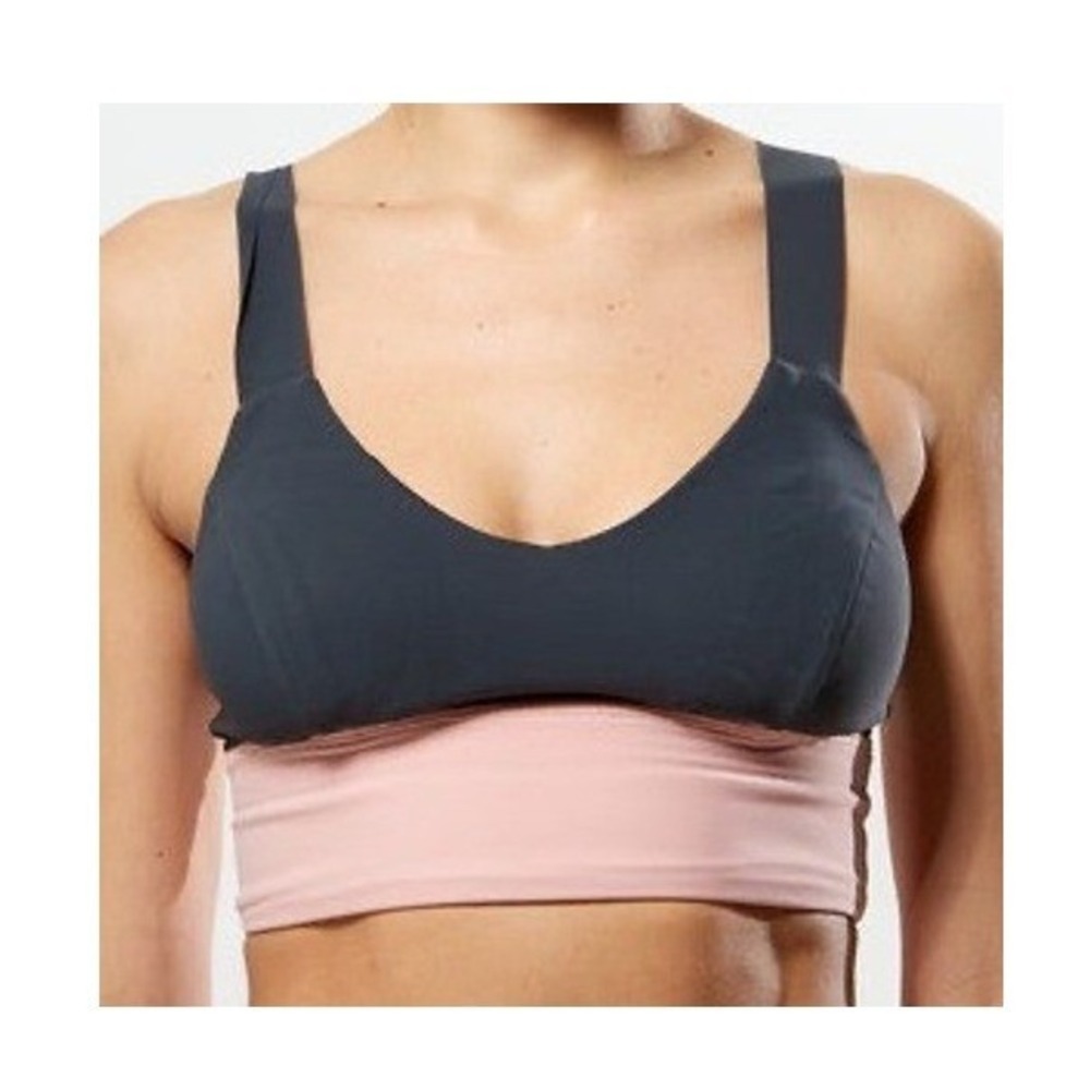 Boom Boom Athletica Womens V-Bra Grey Pink White Colorblock Sports Bra Small